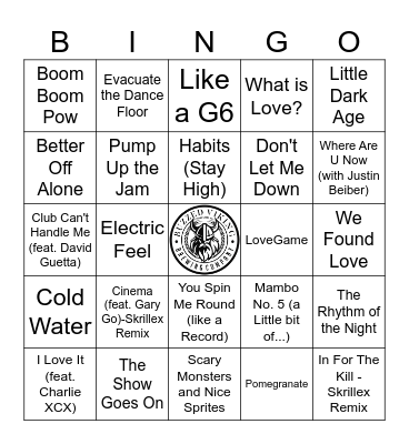 Techno/EDM Bingo Card
