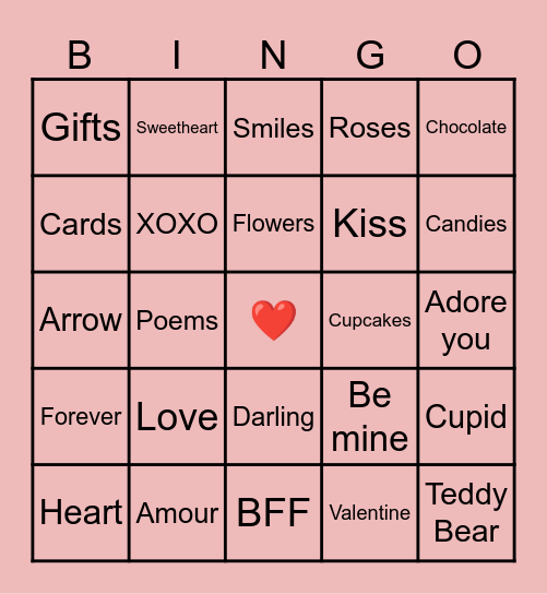 Valentines Bingo Card