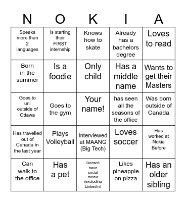 Holiday Bingo Card