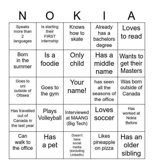 Holiday Bingo Card