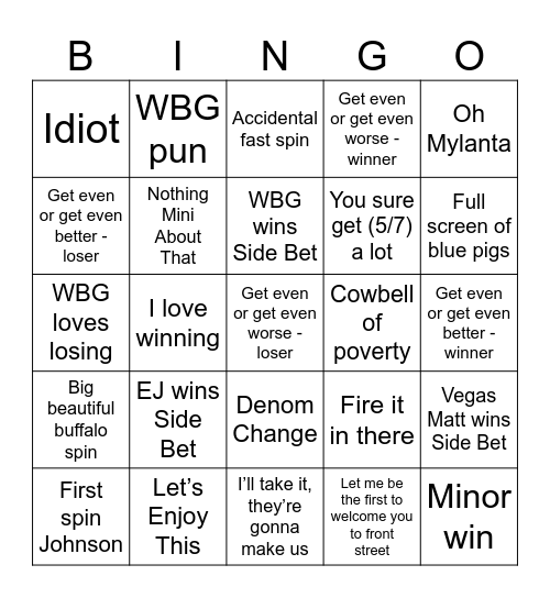 Vegas Matt Bingo Card