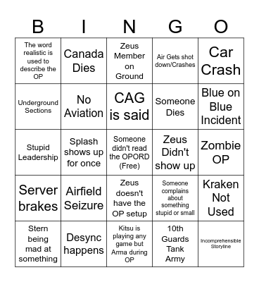 Operation Bingo Card