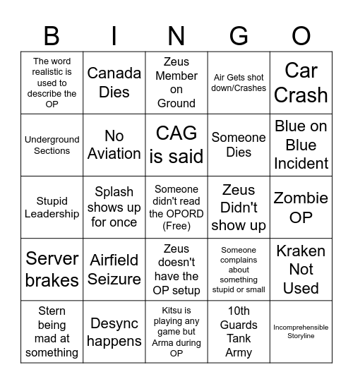 Operation Bingo Card