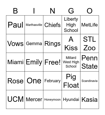 Couple's Shower Bingo Card