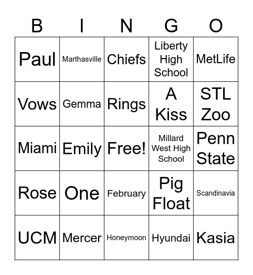 Couple's Shower Bingo Card