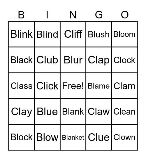 Bl and CL Bingo Card