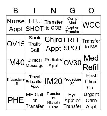 Call Center Bingo Card
