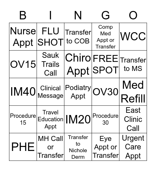 Call Center Bingo Card