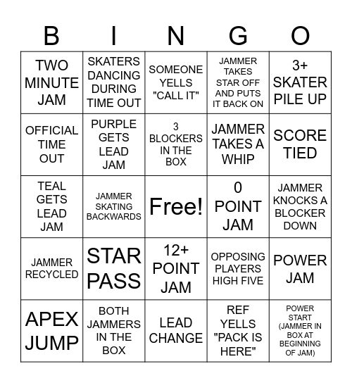 ROLLER DERBY BINGO Card