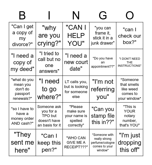 INTAKE BINGO Card