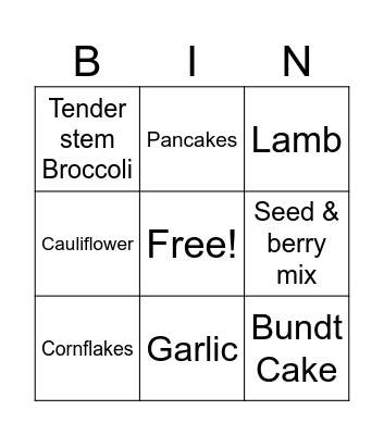 FOOD BINGO Card