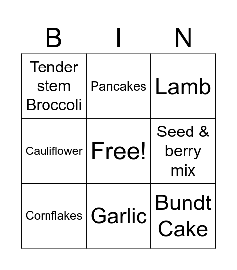 FOOD BINGO Card
