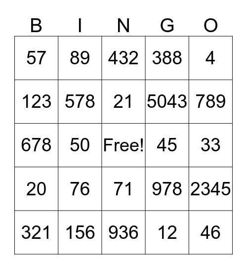 Expanded Form Bingo Card