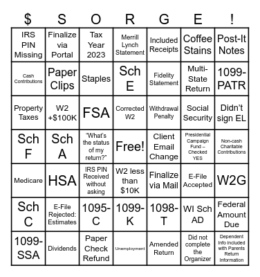 Tax Bingo 2025 Bingo Card