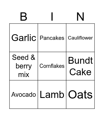 Food Bingo Card