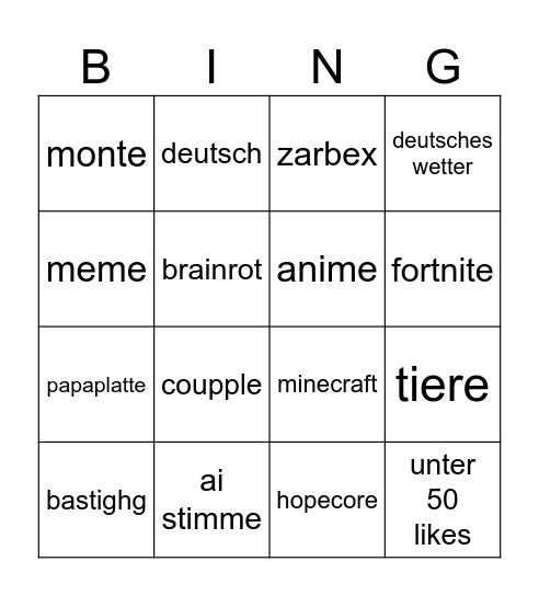 Untitled Bingo Card