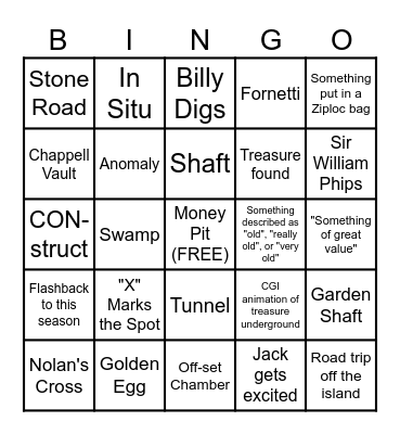 Curse of Oak Island Bingo Card