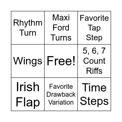 Intermediate Tap Bingo Card