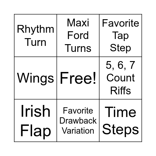 Intermediate Tap Bingo Card