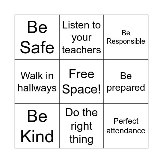 PBIS Bingo Card