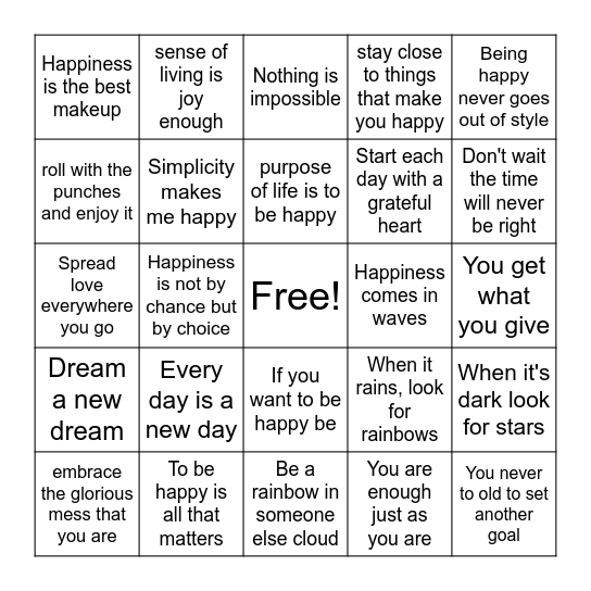 Inspirational Bingo Card