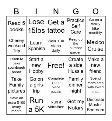 2025 Goals Bingo Card