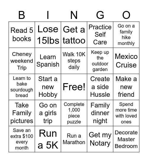 2025 Goals Bingo Card