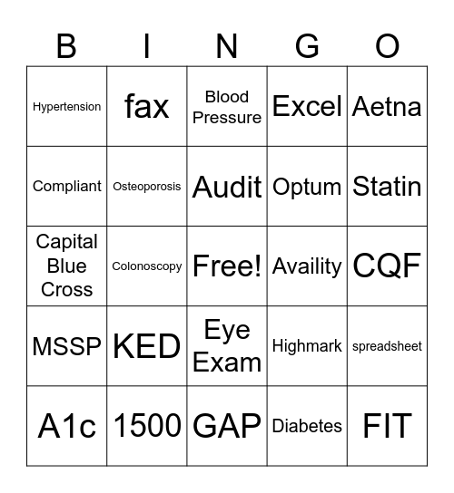 Quality Bingo Card