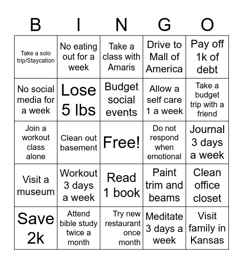 Self Care Bingo Card