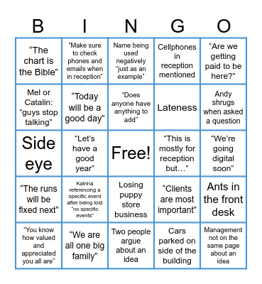 Sunrise Meeting Bingo Card