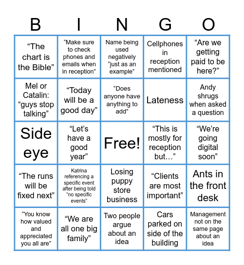 Sunrise Meeting Bingo Card