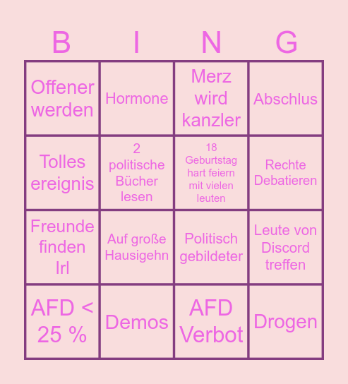 Jahres bingo 2025 Bingo Card