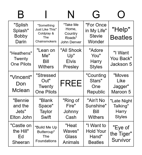 Musical Bingo Card