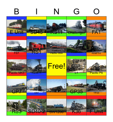 Union Pacific Bingo Card