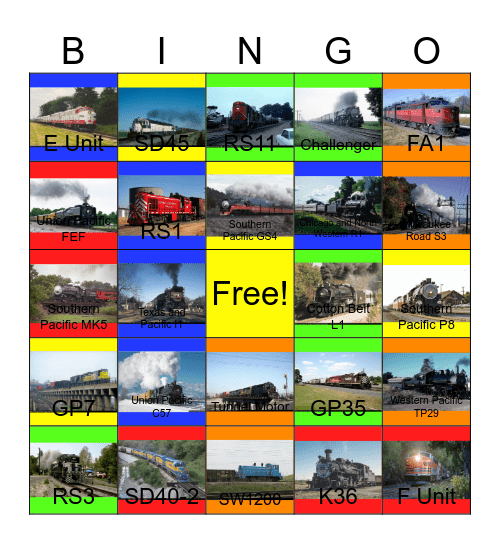 Union Pacific Bingo Card