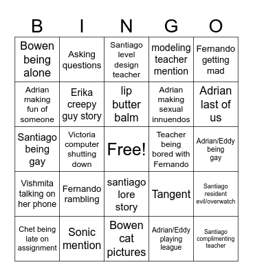 Class bingo winter 2025 Bingo Card