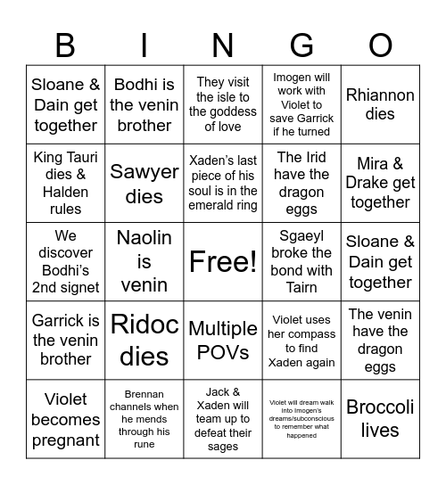 Post Onyx Storm Bingo Card