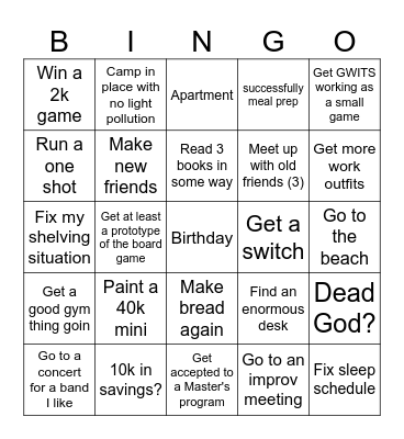 New years Bingo Card