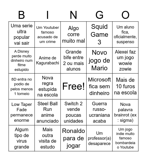 2025 Bingo Card Bingo Card