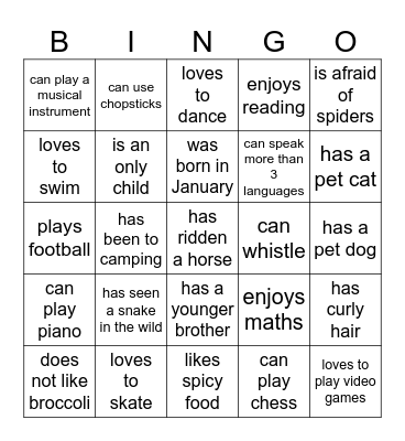 Back to School Bingo Card