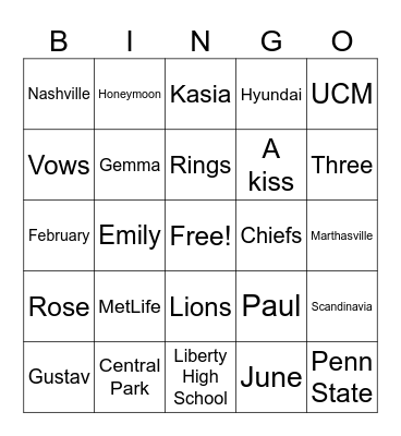 Couple's Shower Bingo Card