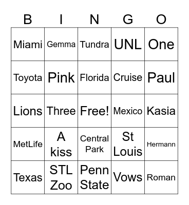 Couple's Shower Bingo Card