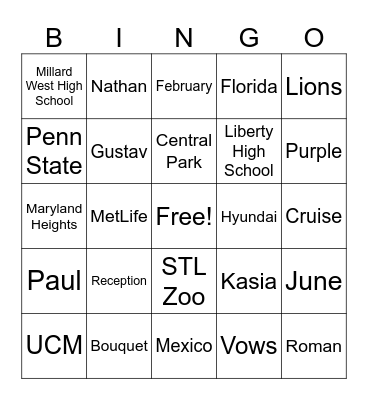 Couple's Shower Bingo Card