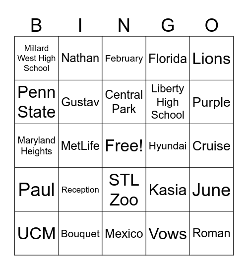 Couple's Shower Bingo Card