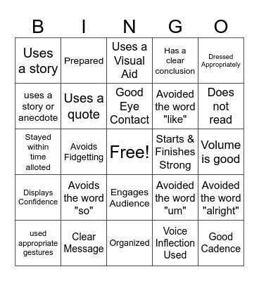 Presentation Bingo Card