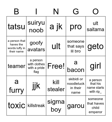 Pokemon in tsb Bingo Card