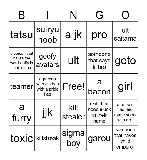 Pokemon in tsb Bingo Card
