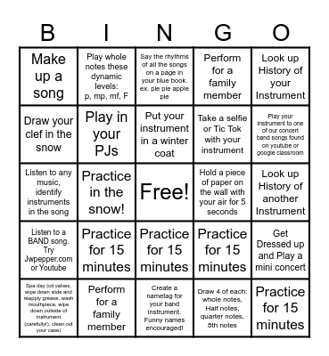 Band Bingo! Bingo Card