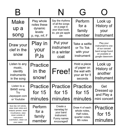 Band Bingo! Bingo Card