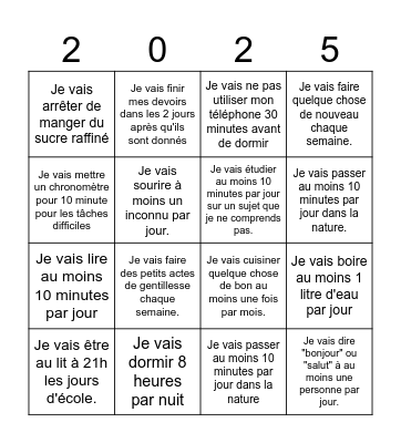 Les Resolutions des Alexandra Bingo Card